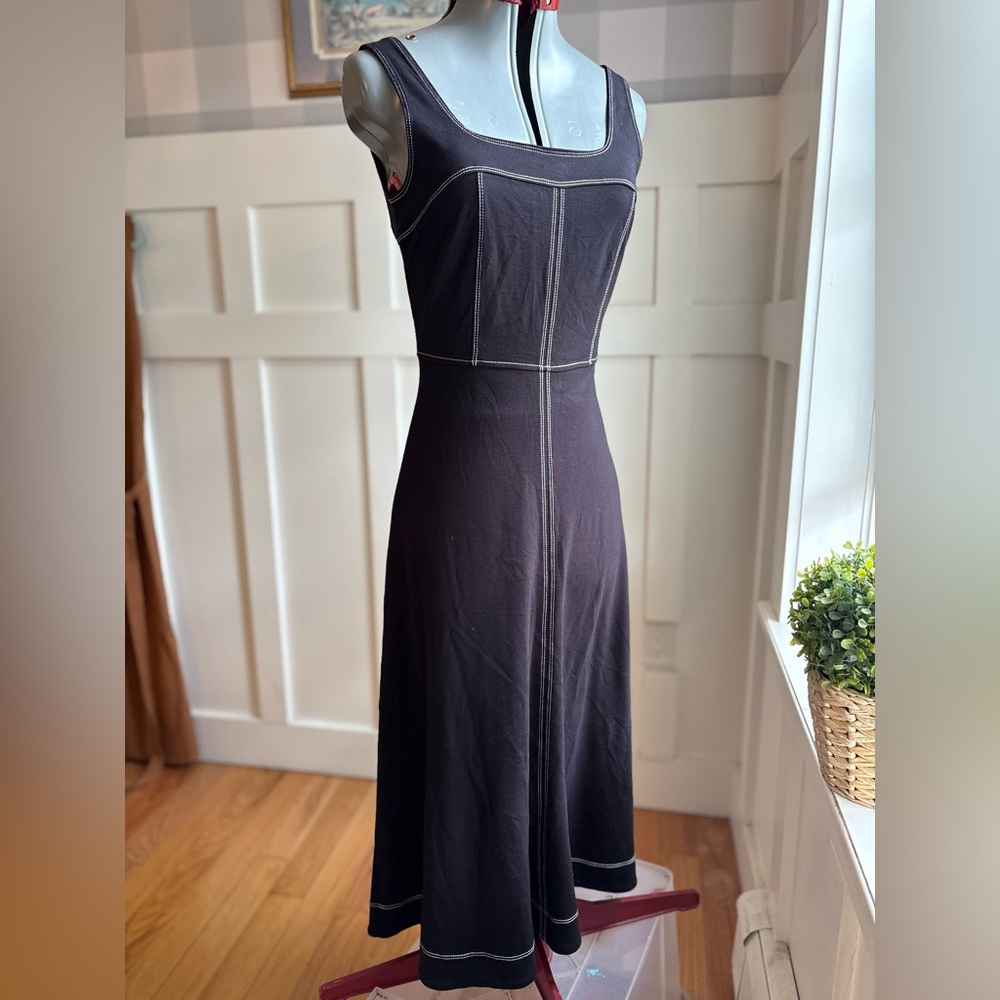 LOFT Black Midi Tank Dress with White Contrast‎ Stitching Classic Coastal 2 - Picture 3 of 12